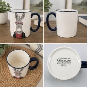 Signature Housewares Hipster Animal Donkey Stoneware Coffee Mug Blue Handle